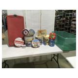 Christmas tins in tub