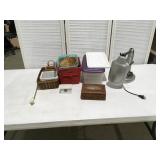 Desk lamp, plastic containers