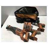 Ridgid 18 V tools and bag no batteries