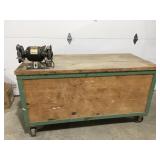 Rolling wood box, metal frame W/ grinder 63" x