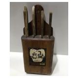 Vintage knife block with knives