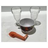 Sundae glasses and Tupperware measuring spoons