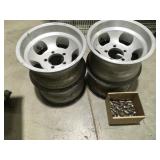 4 vintage, aluminum, mag wheels, and