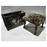Vintage stool and  metal magazine holder