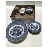 Currier & Ives blue plates and cups
