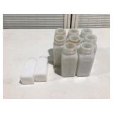 Milk, glass spice bottles