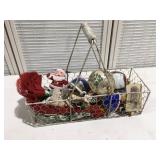 Metal basket, Christmas ornaments