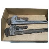 Two aluminum pipe. Wrenches, one Ridgid & husky