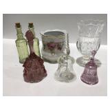 Vintage glass lot bells, bottles