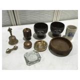 Brass bell ashtray and decor items