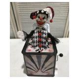 Scary clown, jester Jack in the box makes noise