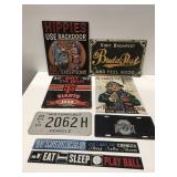 Signs, license plate, and more
