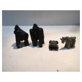 Small animal figures, gorilla rhino, frog