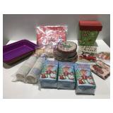 Christmas plates table covers napkins & cups