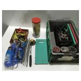 Tote full of miscellaneous items, bungee cords