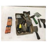 Scrapers tape measure, sharpening stones unger