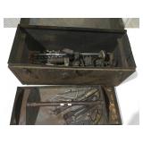 Metal toolbox with vintage tools