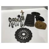 Vintage cast icornbread pan hats, flatware