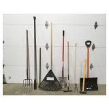 Yard tools, spud bar, pitchfork, sledge, snow