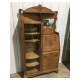 Antique oak secretary, drop down desk glass