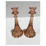 Amber glass candlesticks, Fostoria ?