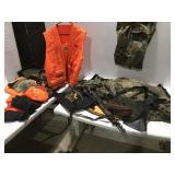 Hunting gear, pants, vest bags, seat, gloves,