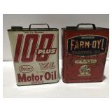2 vintage gallon oil cans payless & farm oyl