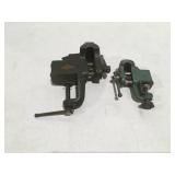 2 vintage, small clamp on vises