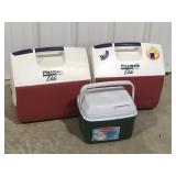 3 coolers, glue, and Rubbermaid