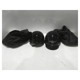 Motorcycle helmets with bags.