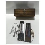 2 vintage Taylor thermometers & vintage woodbox