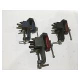 3 small Stanley clamp on vises