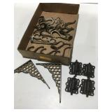 Vintage metal hooks shelf, brackets, and hinges