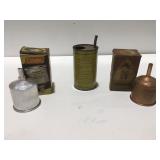 Vintage Coleman funnels & measuring can