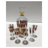 Cranberry and gold painted barware