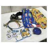 Sleeping bag bags, dog collars, push lights