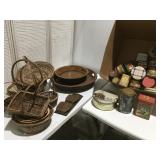 Baskets, wood trays , and tins