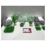Large set of vintage green dishes