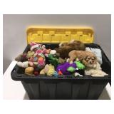 Tote with miscellaneous stuffed animals