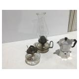 Oil lamps & aluminum percolator