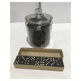 Dominoes in a glass jar