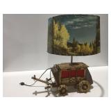 Vintage wood stage coach lamp