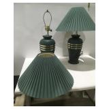 2 Large green lamps with shades