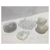 Clear glass plates, platter, bowls, juicer