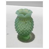 Vintage green opalescent hobnail glass vase