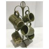 Vintage avocado green Japan coffee mugs & tree