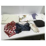 Tablecloths scarves purse, gloves
