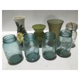 Vintage canning jars and flower vases