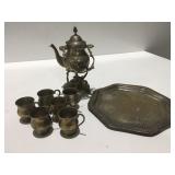 Vintage metal teapot, and cups
