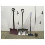 2 snow shovels 2 brushes